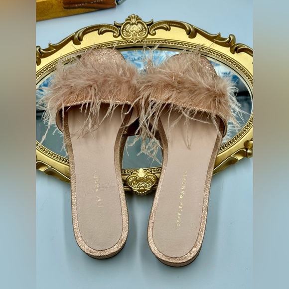 🆕 LOEFFLER RANDALL 🧿 NWOB Lilly Crinkle Metallic Slide Sandal With Feather Pom - Picture 7 of 16